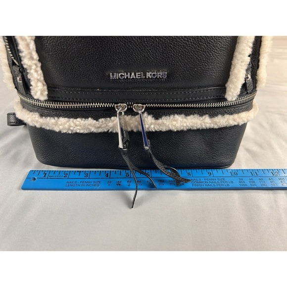 Michael Kors‎ Rhea Medium Suede and Faux Shearling Backpack Black NWT